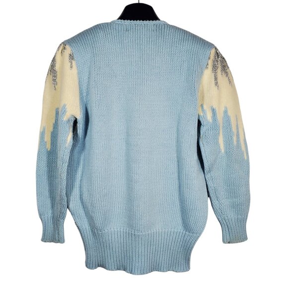 VTG 90s Larisa Knit Sweater V-neck Metallic Ski Snow Icicle Winter Wonderland - Picture 5 of 6